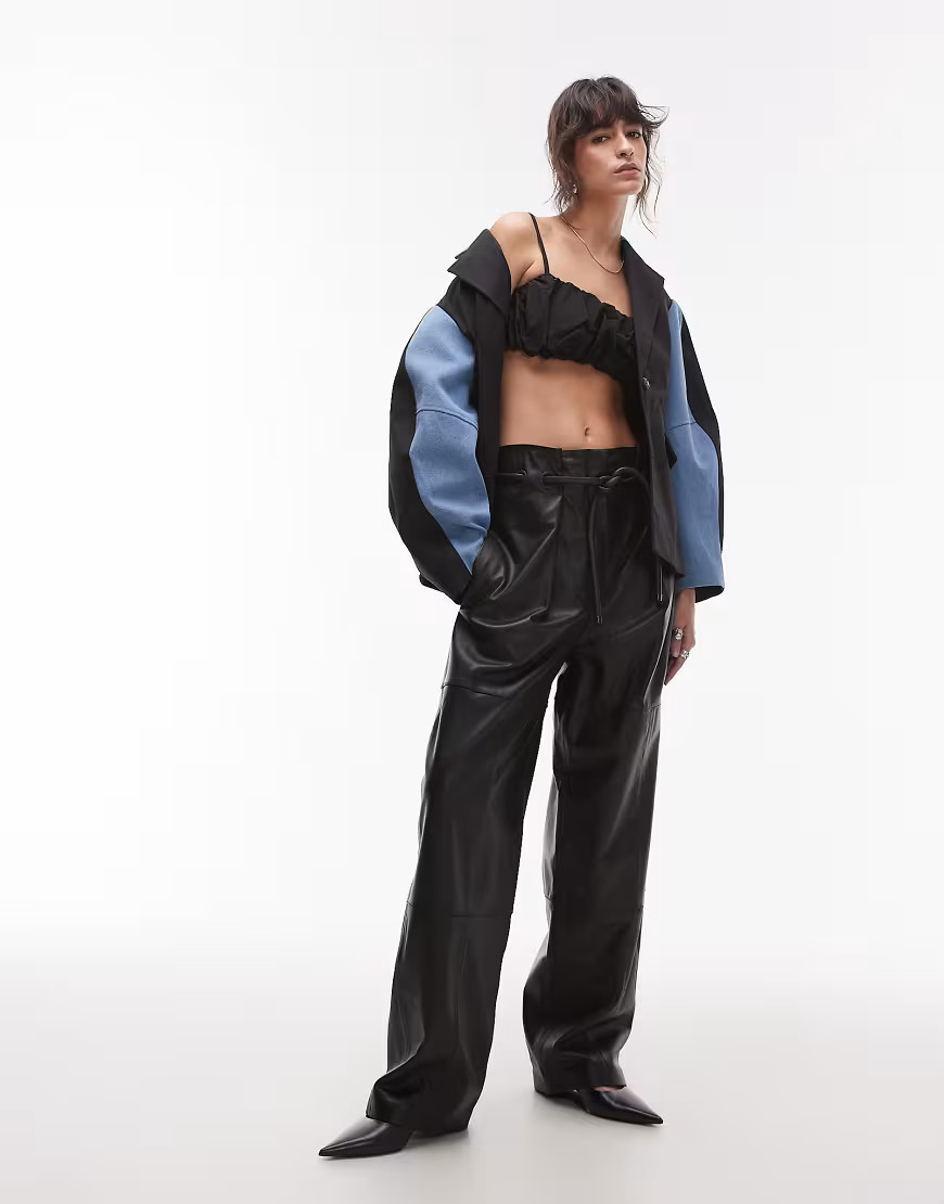 ASOS DESIGN deconstructed leather belted pants in black | ASOS (Global)