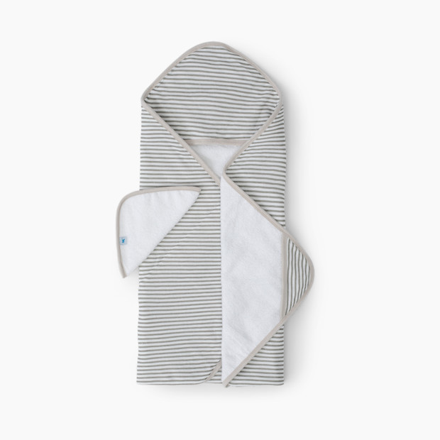 Little Unicorn Cotton Muslin Hooded Towel & Washcloth Set in Grey Stripe | Babylist