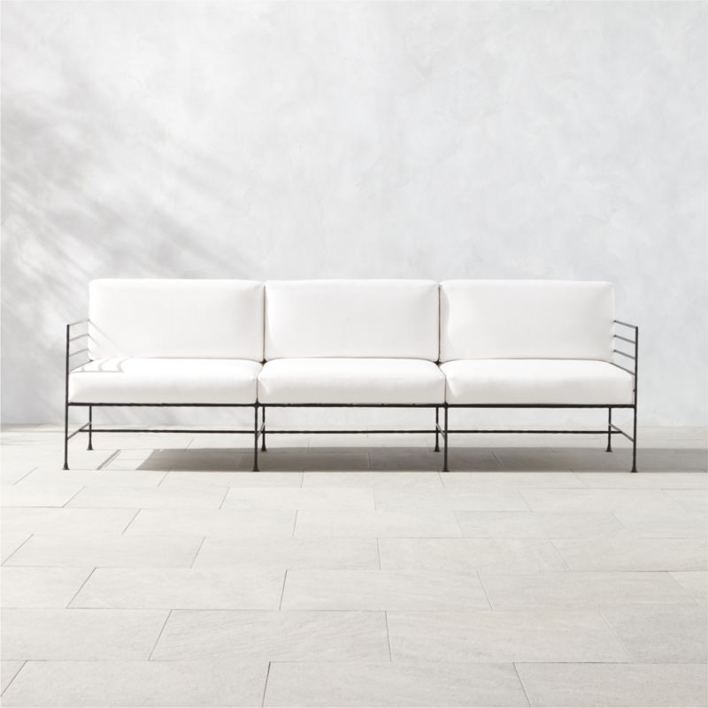 Marteau Modern Black Iron Outdoor Sofa with White Sunbrella Cushions | CB2 | CB2