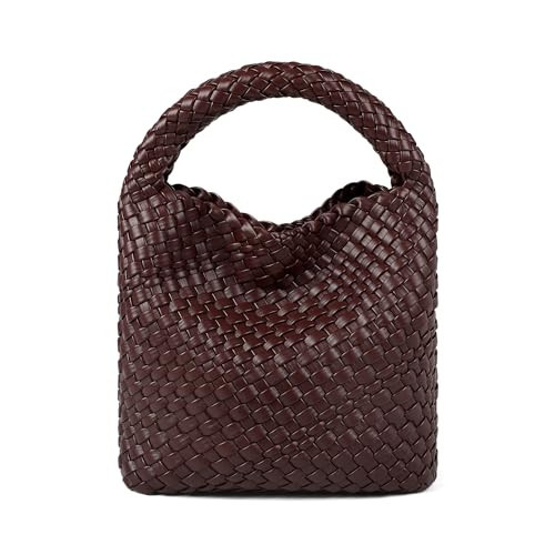 Woven Bags For Women Fashion Plain Weave Mini Purse Zipper Closure Shoulder Purses Tote Bags Clutch (coffee) | Amazon (US)
