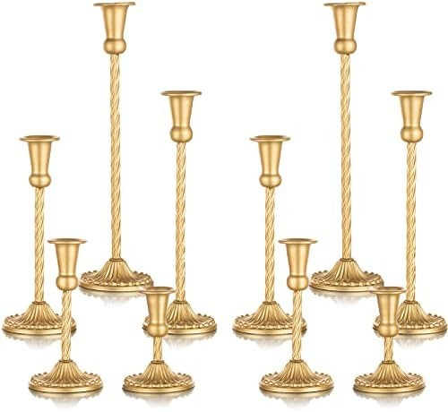 Sziqiqi Gold Candlestick Holders Set of 10 - Decorative Candle Holder for Candlesticks Taper Cand... | Amazon (US)