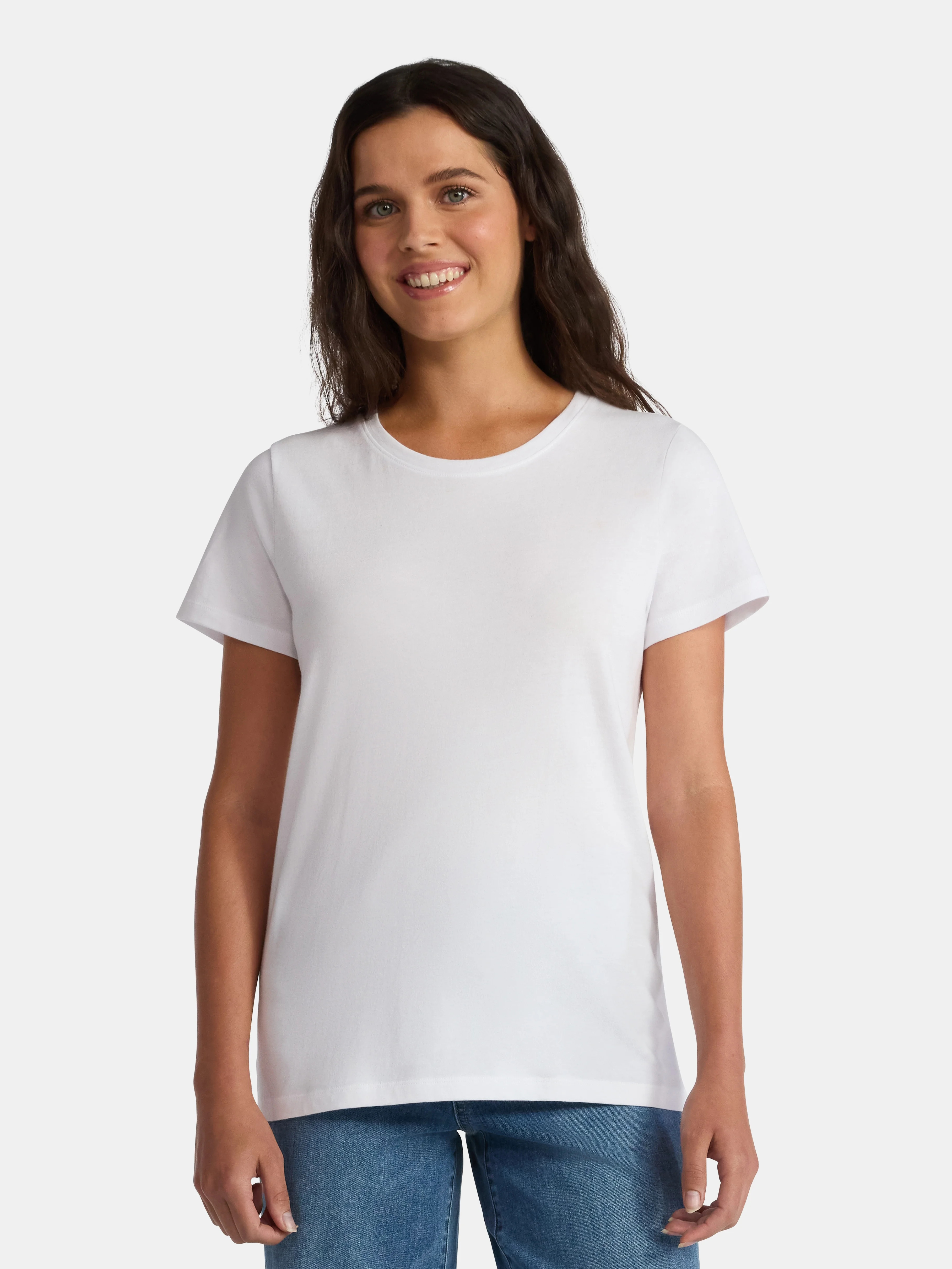 Time and Tru Women's Cotton Crewneck Tee with Short Sleeves, Sizes XS-XXXL | Walmart (US)