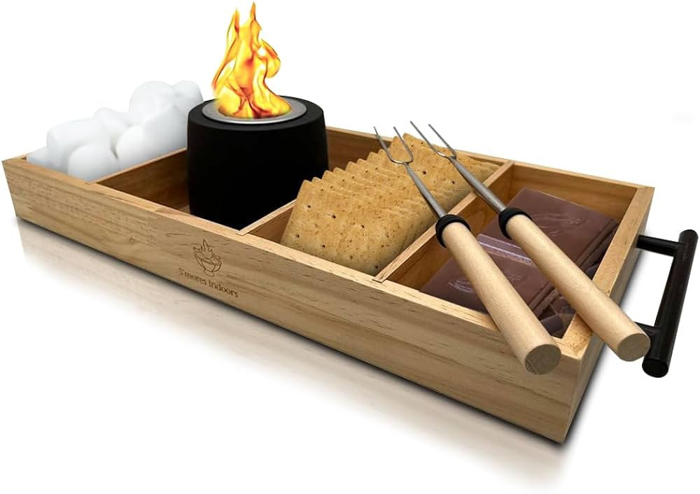 S'Mores Indoors Portable Smores Maker Kit - Pine Wood Tray, Alcohol-Powered Concrete Fire Pit Bow... | Amazon (US)