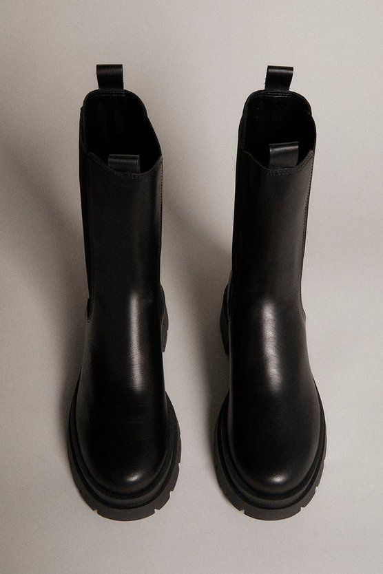Leather Mid Calf Chelsea Boot | Karen Millen UK + IE + DE + NL