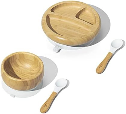 Avanchy Bamboo Baby Plate, Bowl & Spoons Set - Baby Cutlery - Bamboo Kids Bowl - BPA Free Bowl - ... | Amazon (US)