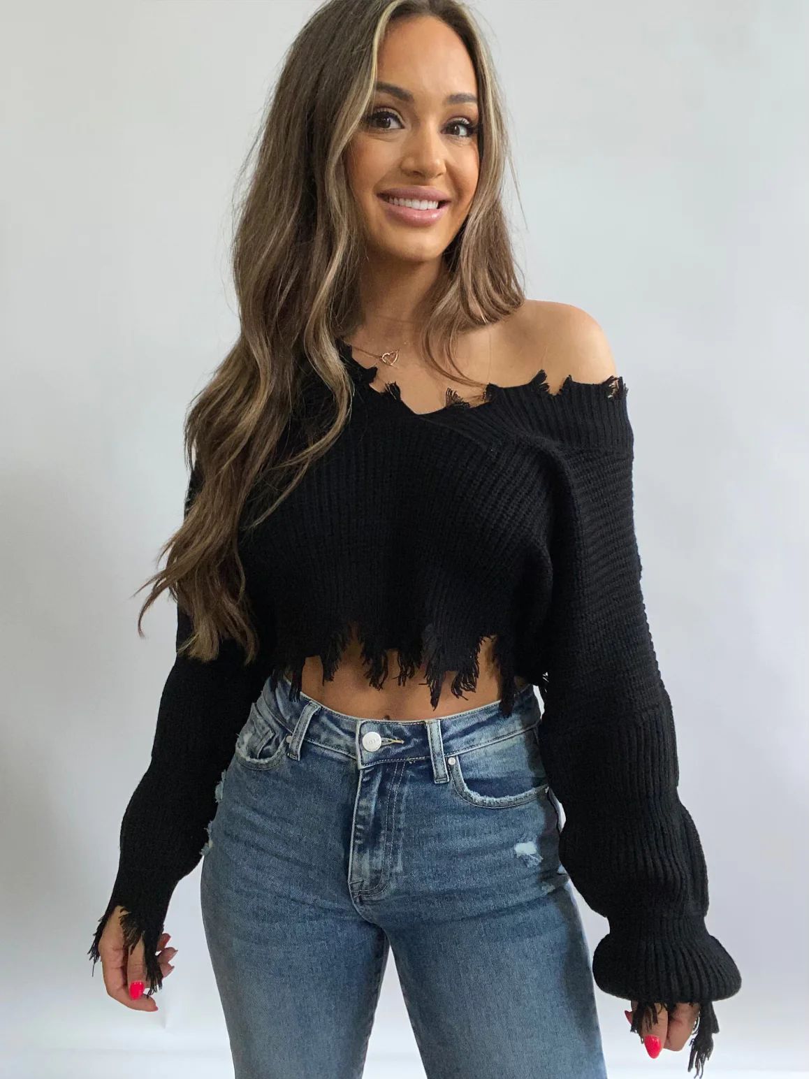 Camille Distressed Cropped Sweater | Willow Boutique