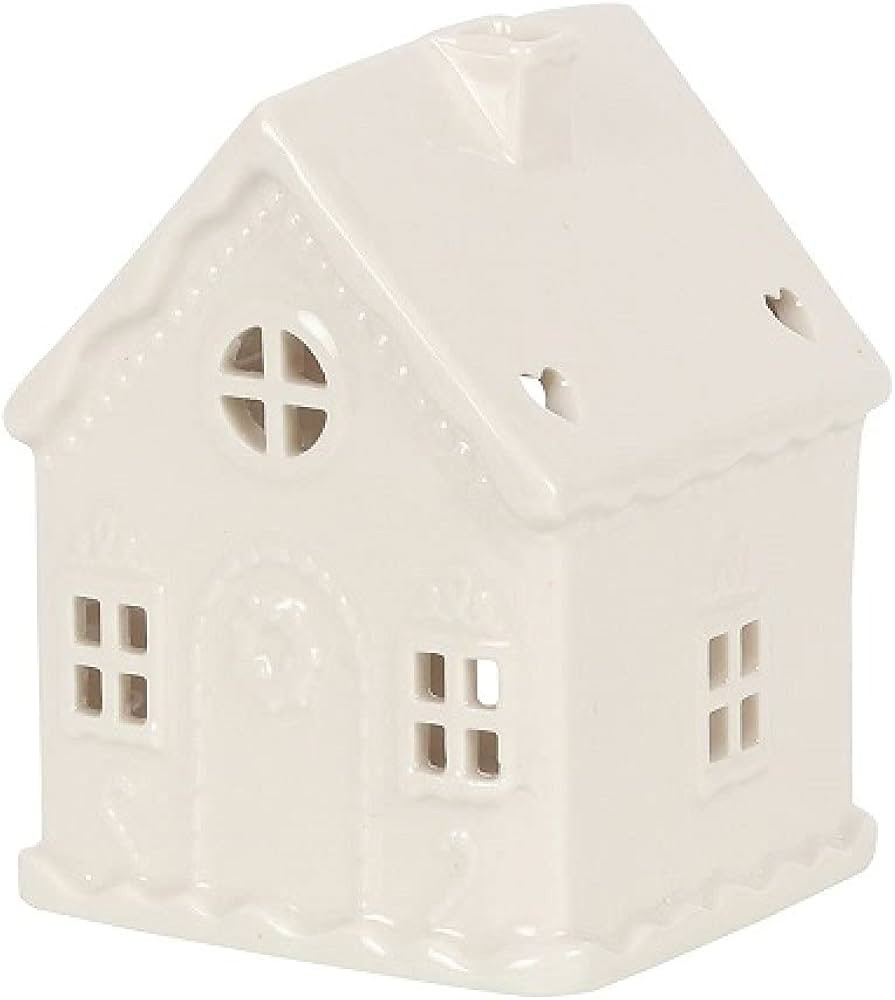 White Ceramic Tea Light Candle Holder Gingerbread House Design Home Ornament Decoration Tealight | Amazon (UK)