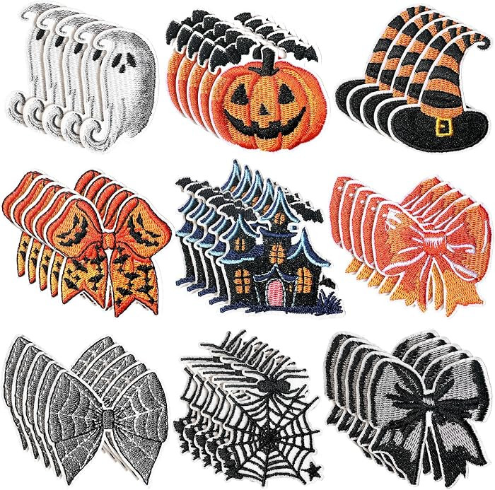 Lyrow 45 Pcs Halloween Bow Patches Orange Black Fall Iron on Patches Bulk | Amazon (US)