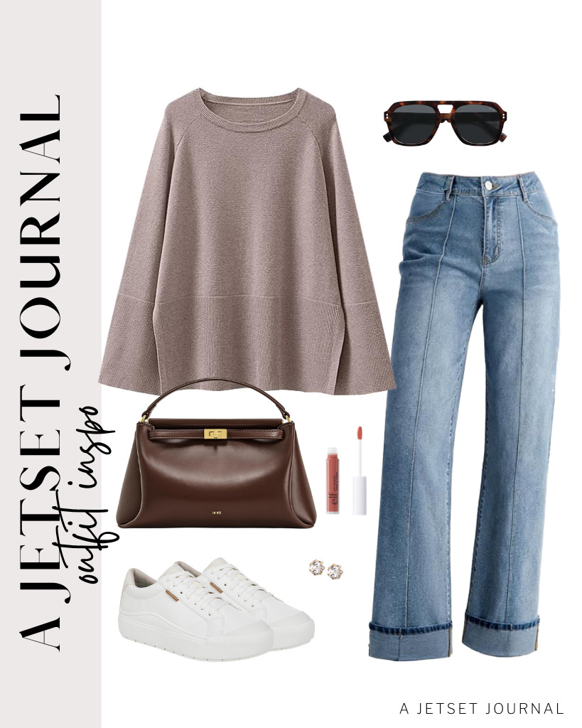 I love the color of this oversized knit sweater, which pairs well with Sidefeel’s cuffed jeans. I found a good lip lacquer from e.l.f. and I love it! For your footwear, Dr. Scholl’s time off sneakers are perfect for this fit! 

 #LTKSeasonal #LTKSaleAlert #LTKTravel