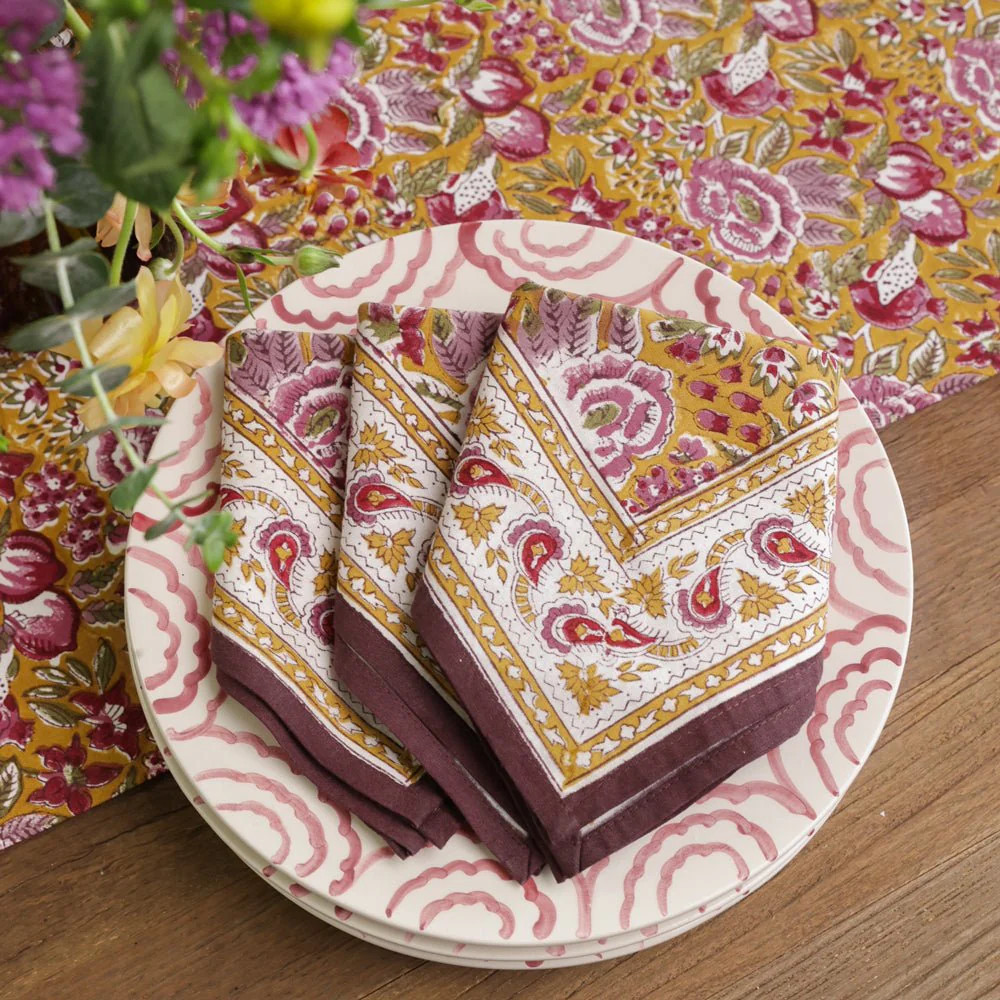 Pomegranate Garden Plum & Ochre Napkin | Set of 4 | Pomegranate