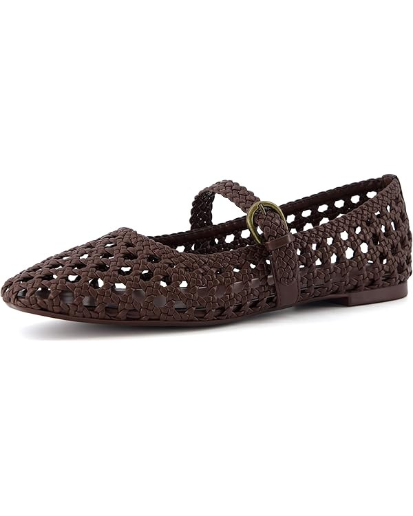 CUSHIONAIRE Weston Women’s Hand Woven Dressy Ballet Flats – Faux Leather Mary Jane with Adjus... | Amazon (US)