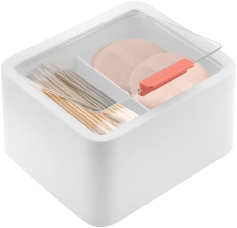 HOMEQUIP bathroom organizer Cotton Pad & Q Tip Storage with Lid – White Quip Dispenser Box with... | Amazon (US)