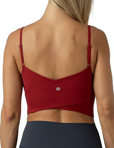 Colorfulkoala Women's Dreamlux Crop Tank Tops with Built in Bra Adjustable Spaghetti Strap Padded Sleeveless Workout Yoga Camisole(XS, Merlot) | Amazon (US)