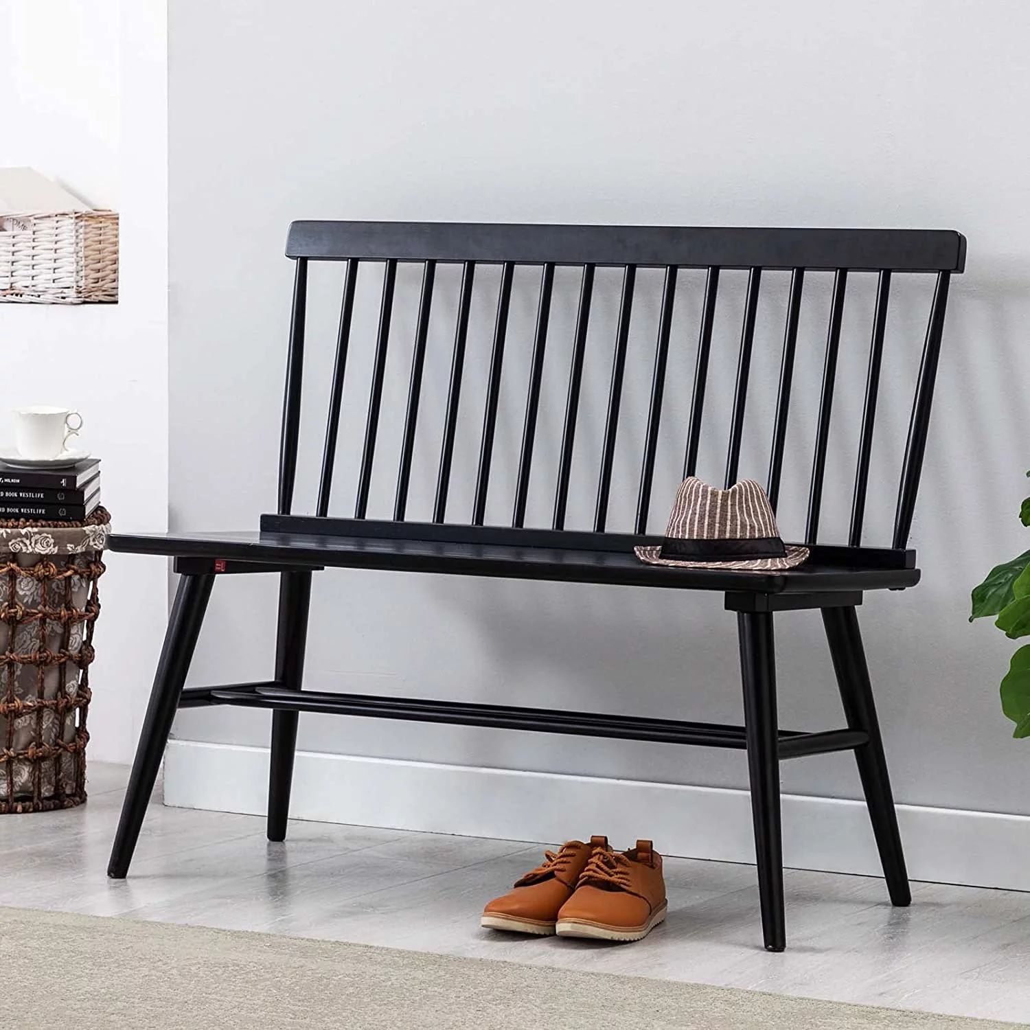 Duhome Entryway Bench, Black Dining Bench with Spindle Back Farmhouse Bench Wood Bench Windsor Be... | Walmart (US)