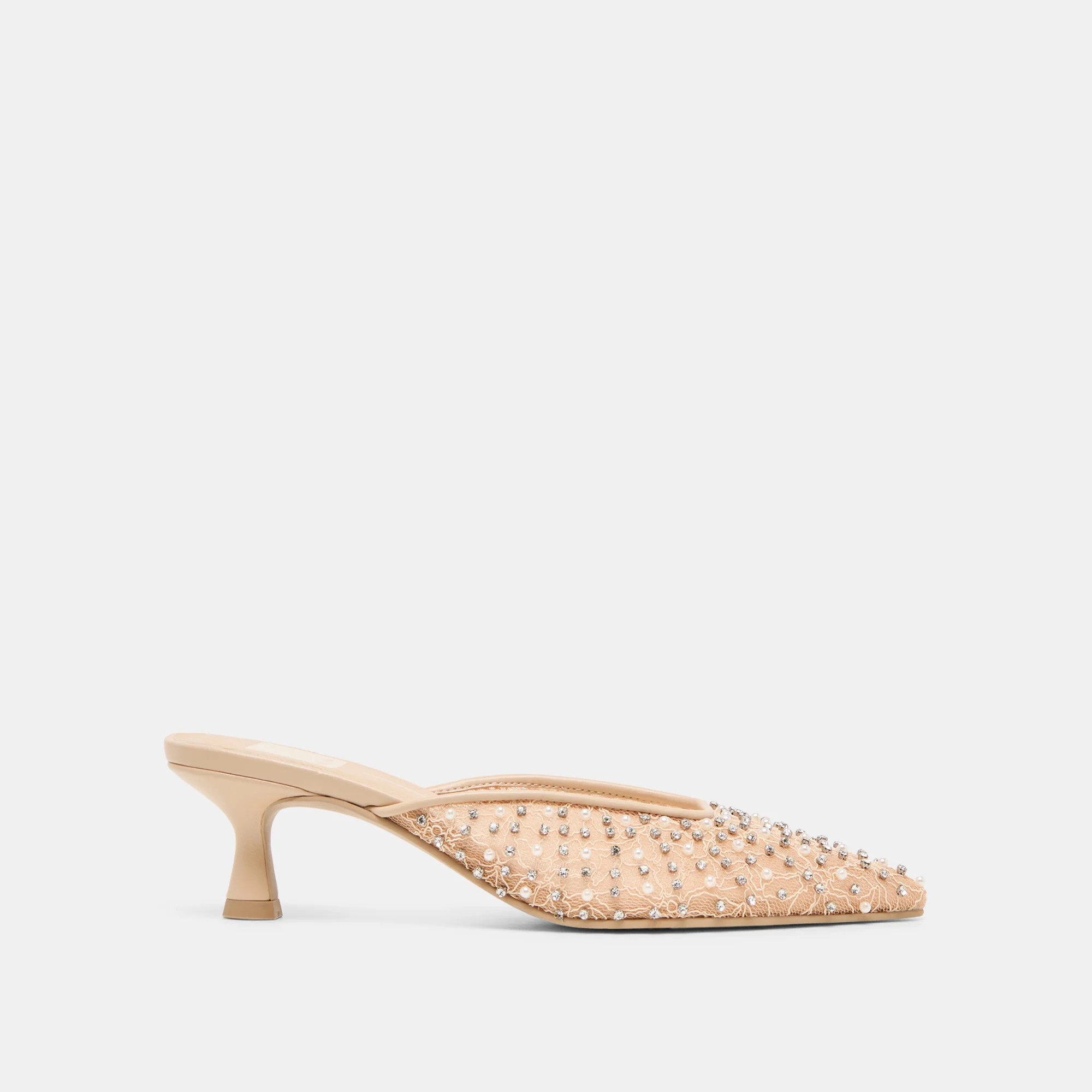 Cleo Pearl Heels Blush Lace Mesh | DolceVita.com