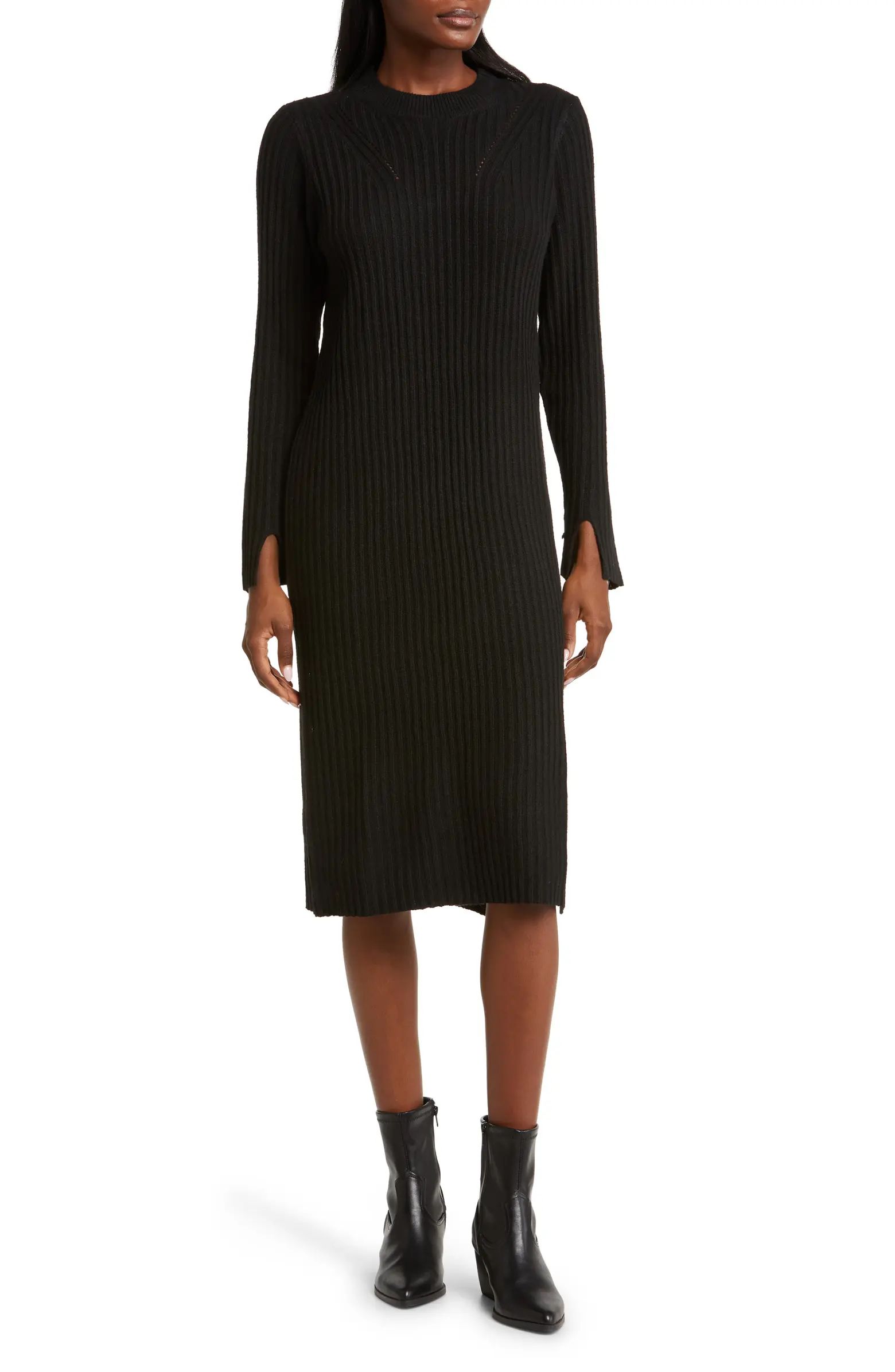 Long Sleeve Mock Neck Rib Sweater Dress | Nordstrom