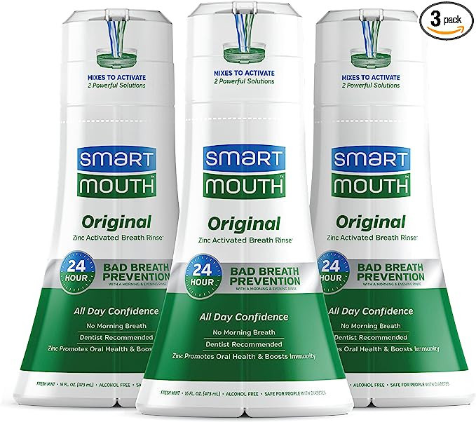 SmartMouth Original Activated Mouthwash for Bad Breath, Lasts 24 Hours, Fresh Mint, 16 Fl Oz, 3 P... | Amazon (US)