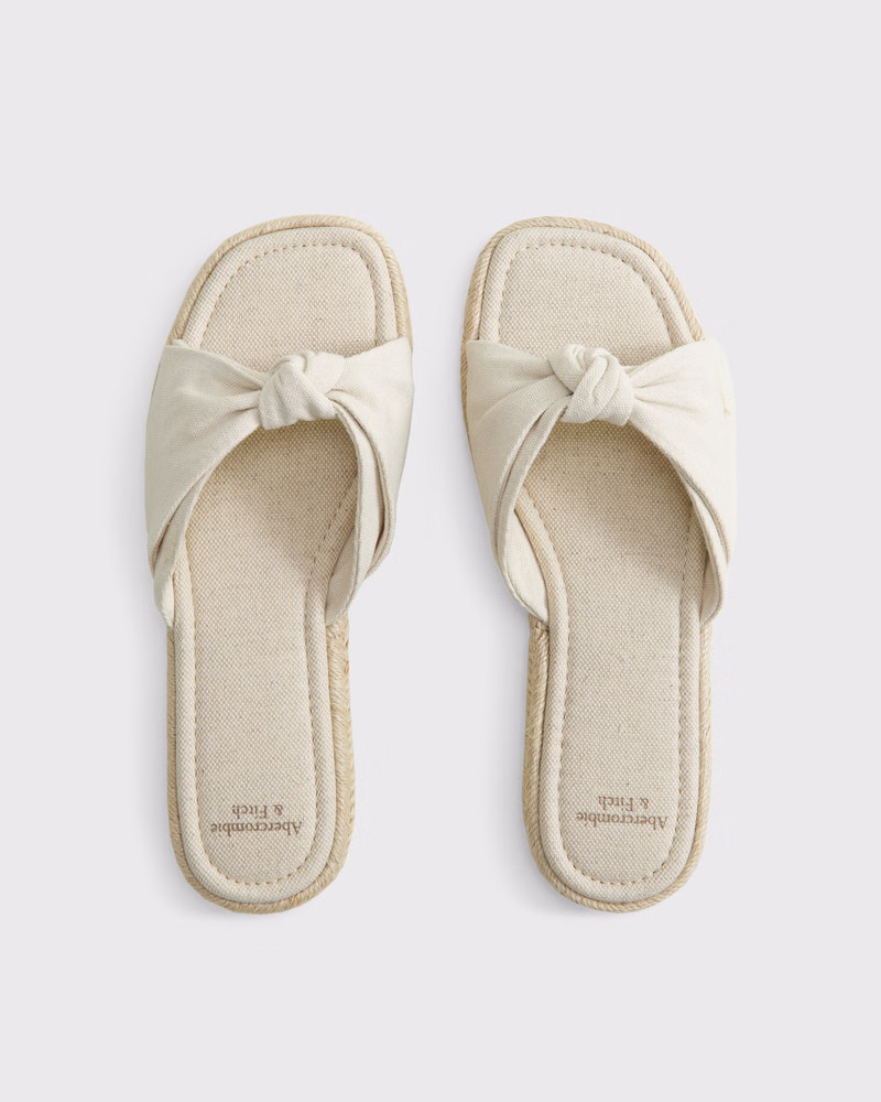 Abercrombie & Fitch Women's Knotted Slide Sandals in Cream - Size 10.5 | Abercrombie & Fitch (US)