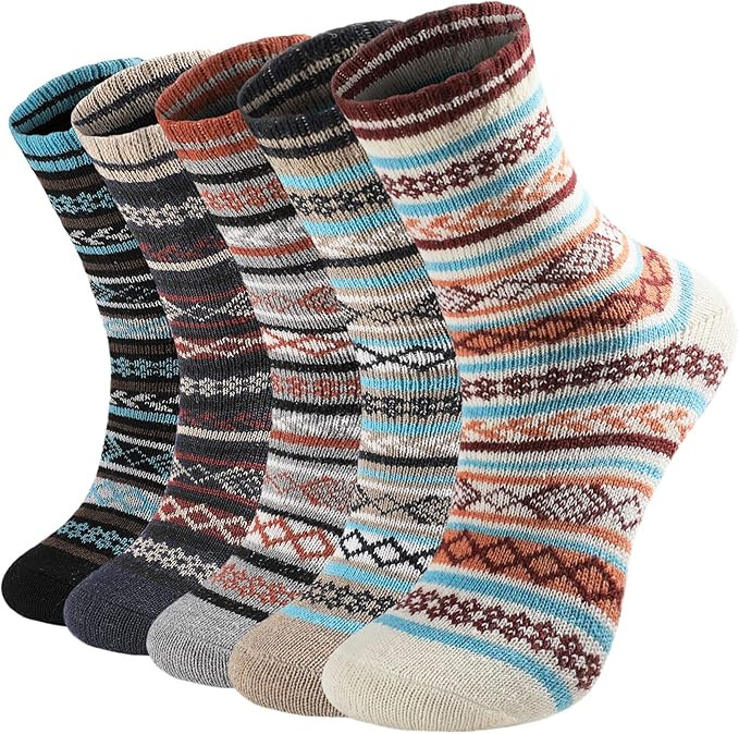 Wool Socks - 5 Pairs of Soft, Cozy, Warm Boot Socks for Women Crew Cozy Winter Sock | Amazon (US)