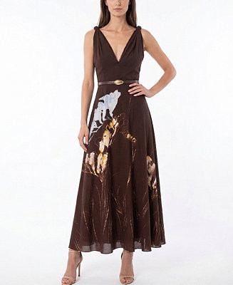 Women's Floral Belted V-Neck Sleeveless Dress | Macy's