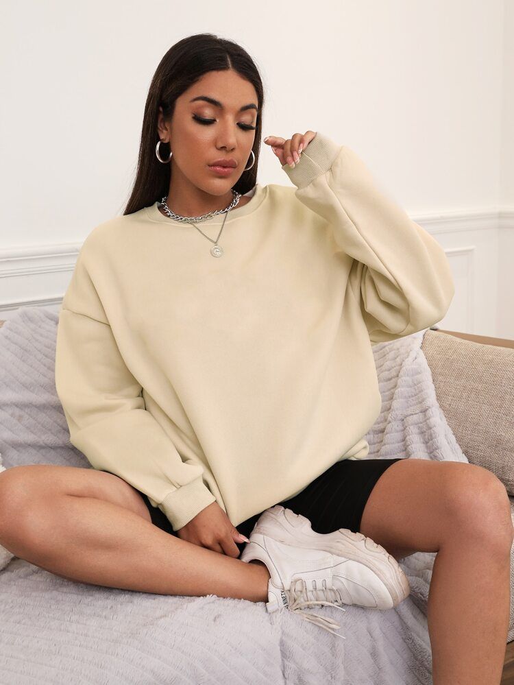 Solid Drop Shoulder Oversized Sweatshirt | SHEIN