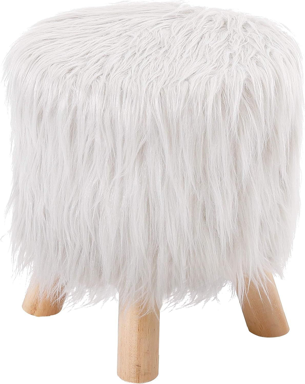 BirdRock Home White Faux Fur Foot Stool Ottoman – Soft Compact Padded Seat - Living Room, Bedro... | Amazon (US)