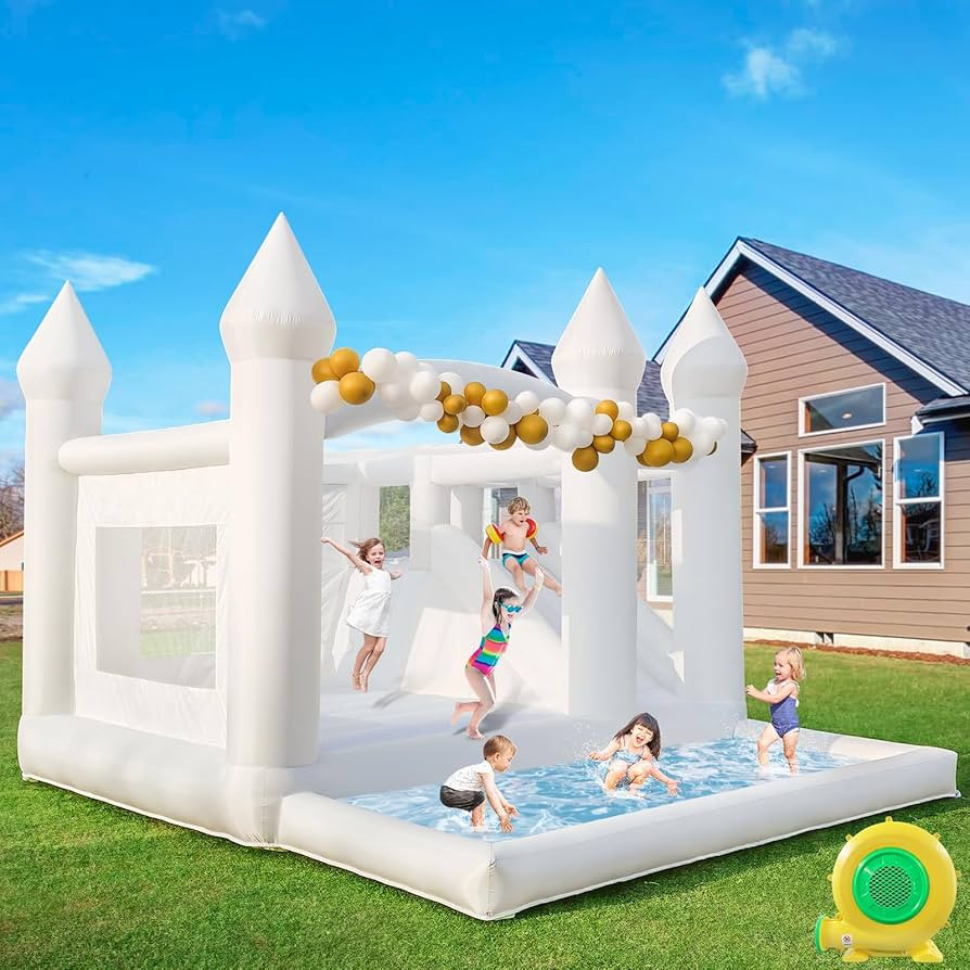White Bounce House for Big Kids 8-12 with Slide Ball Pit Blower White Oxford Inflatable 15FTx 14F... | Amazon (US)