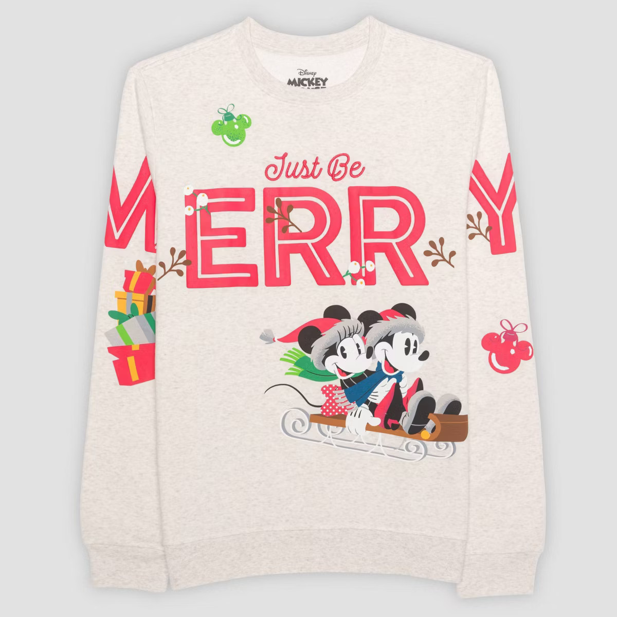 Adult Mickey Mouse & Friends Holiday Family Matching Fleece Sweatshirt - Oatmeal | Target