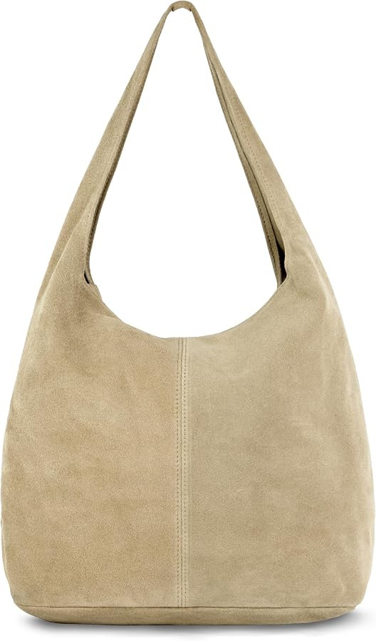 Italian Genuine Suede Hobo Bag for Women with Zipper and Single Strap | Large Soft Slouchy Should... | Amazon (US)
