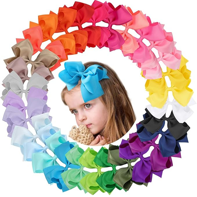 30Pcs 6 Inch Hair Bows for Girls, Oaoleer Grosgrain Ribbon Bows Alligator Clips Double-deck Big H... | Amazon (US)