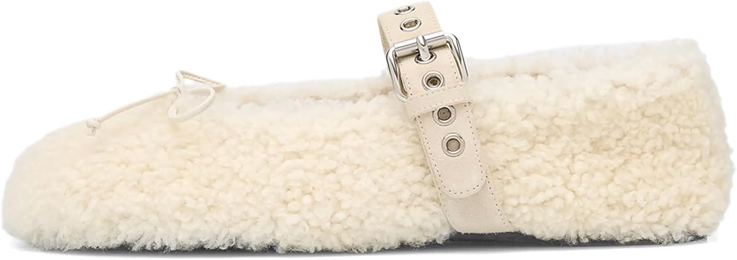 Fur Ballet Flats with Buckle for Women Mary Jane Flats Adjustable Strap Comfy Ballerina Flat Shoe... | Amazon (US)