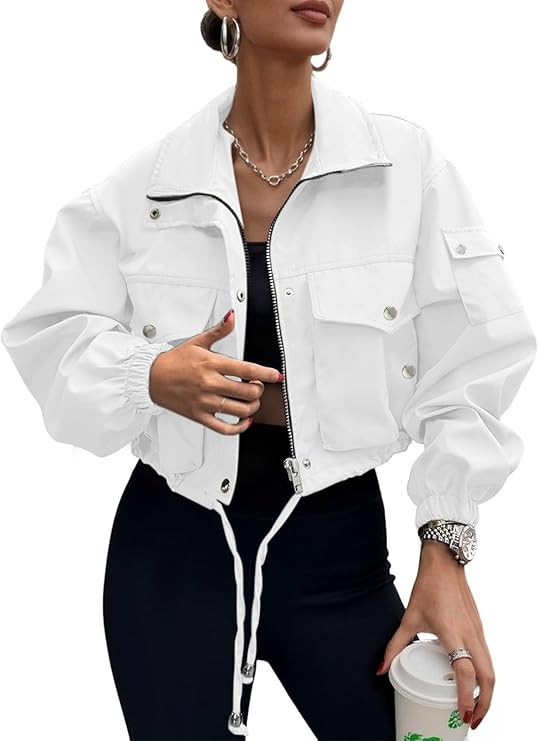 UEAL Womens Cropped Bomber Jacket 2026 Trendy Zip Up Lightweight Utility Anorak Coat With Pockets | Amazon (US)