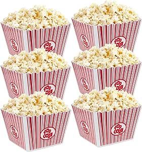 Hedume 6 Pack Popcorn Containers, Plastic Movie Theater Style Popcorn Container Set, Red & White ... | Amazon (US)