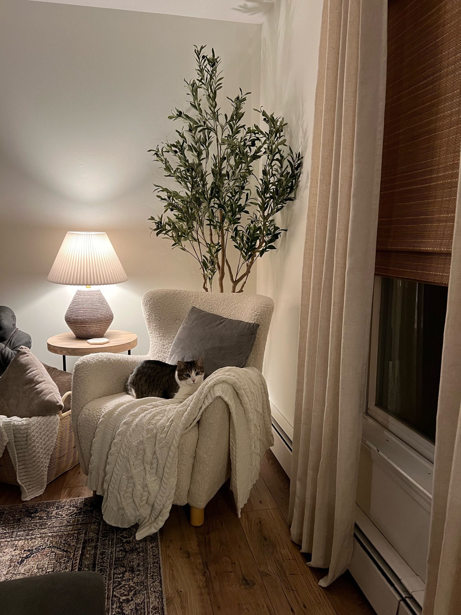 Swapped my old olive tree for one that’s more full! This corner needed a bigger one (just ask my hubby🙄😆). Branches have a realistic look and it’s a great size tree esp when fluffed out! 

#LTKhome