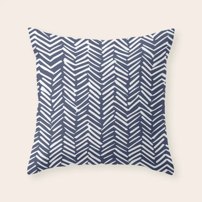 Boho Herringbone Pattern, Navy Blue and White Throw Pillow | Society6