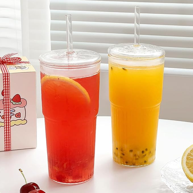 20 OZ Glass Cups With Lids and Glass Straws High Borosilicate Glass Tumbler for Iced Coffee Water... | Amazon (US)