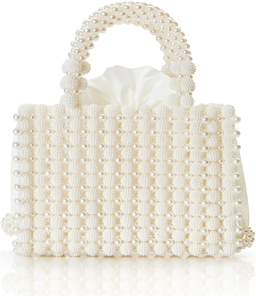 BABEYOND Women Pearl Clutch Purse - Bucket Beaded Bridal Evening Bag Formal Reticulated Bag with ... | Amazon (US)