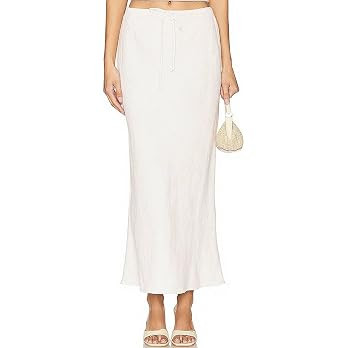 Linen Maxi Skirts with Lining Drawstring Flowy Flared White Long Skirts for Women | Amazon (US)