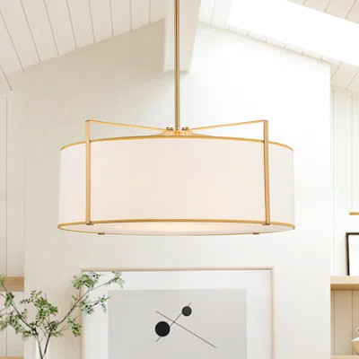Modern 4 - Light Fabric Linen Modern Drum Shade Pendant Light | Wayfair North America