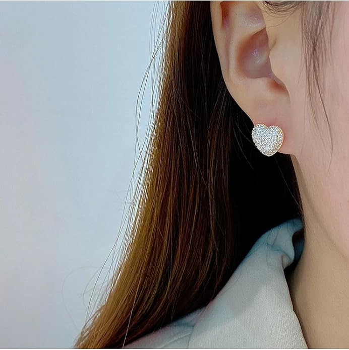 Heart Stud Earrings for Women - Cubic Zirconia Heart Stud Earrings - WhiteGold/Gold Dainty Ear St... | Amazon (US)