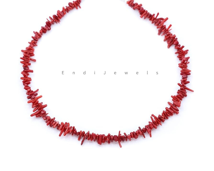 EndiJewels Handmade Red Coral Choker - Natural Gemstone, Adjustable Length 18" - 20", Silver-Plat... | Amazon (US)