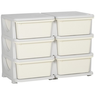 Qaba 3 Tier Kids Storage Unit w/ 6 Drawers Chest Toy Organizer Plastic Bins for Kids Bedroom Nursery Living Room for Boys Girls Toddlers, Cream | Target