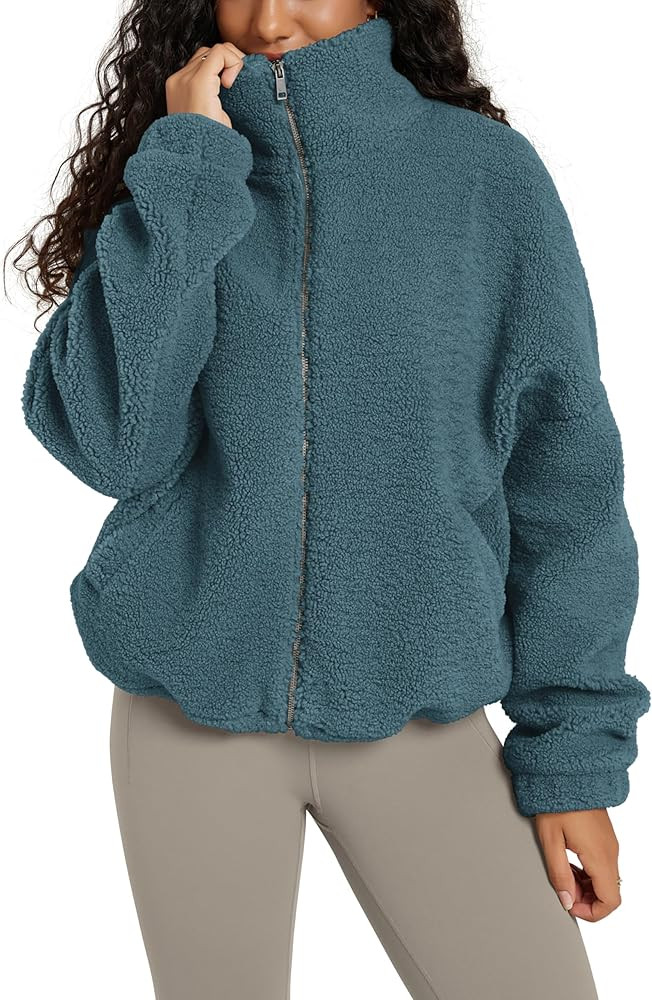 ODODOS Women's Sherpa Fleece Full-Zip Jacket Long Sleeve Coat Soft Warm Cinchable Outerwear with ... | Amazon (US)