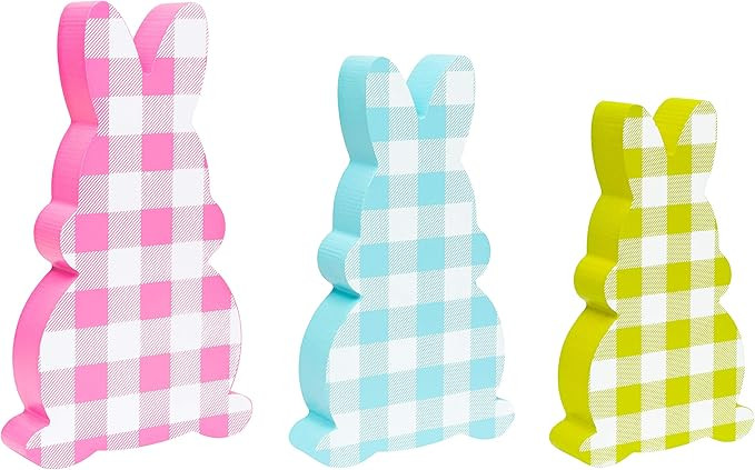 WATINC 3 Pcs Easter Table Wooden Signs Farmhouse Decor,Bunny Shaped Freestanding Centerpiece Sign... | Amazon (US)
