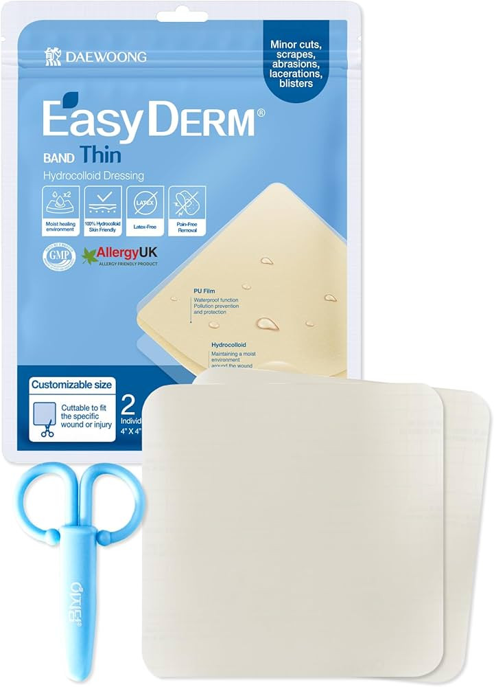 Easyderm Thin Hydrocolloid Large Wound Dressing 4”x4” 1 Pack (2 Dressings) | Waterproof, Late... | Amazon (US)