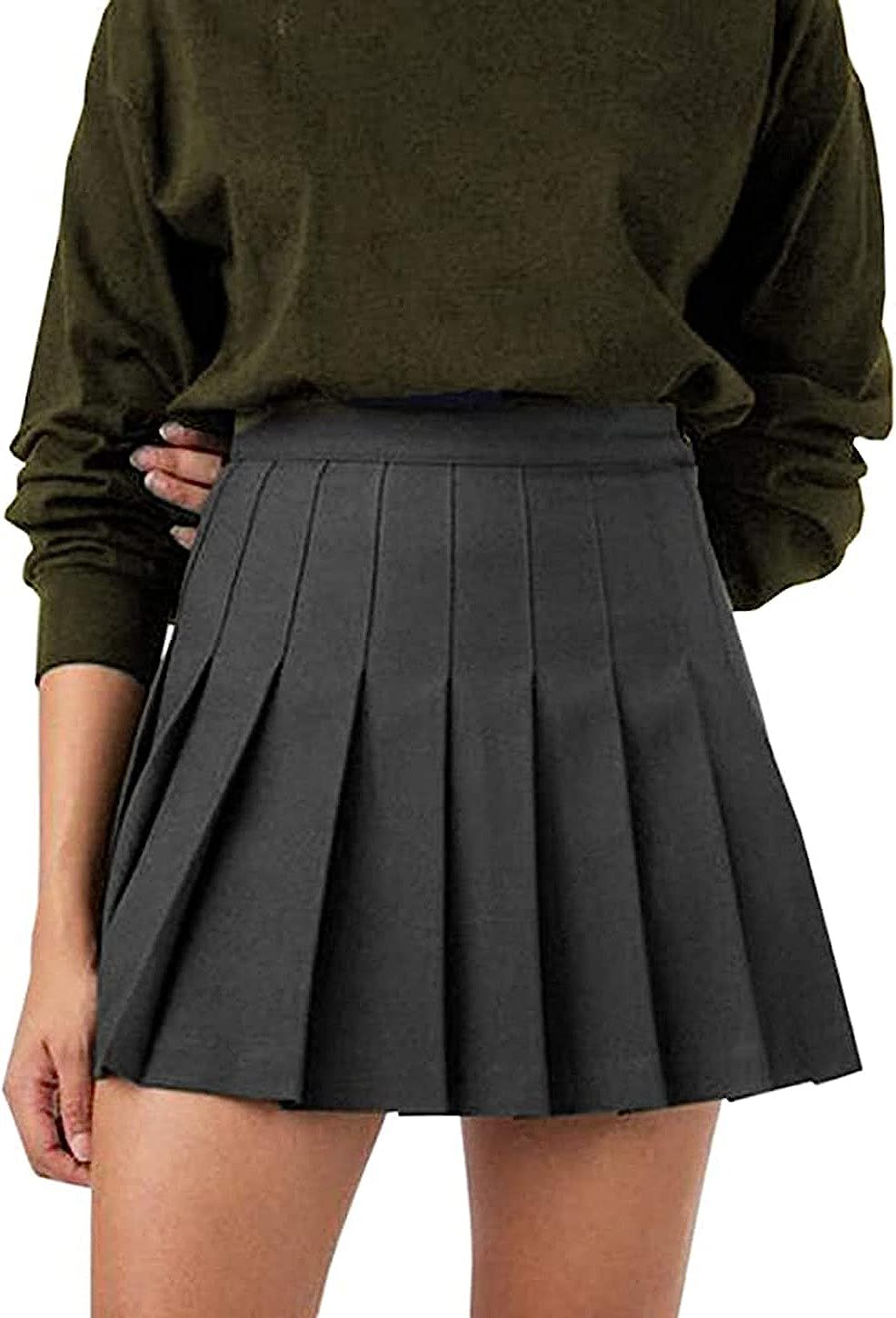 Women Girls High Waisted Pleated Skater Tennis School A-Line Skirt Uniform Skirts with Lining Sho... | Amazon (US)