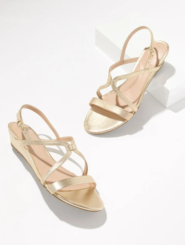 Capri Metallic Leather Wedge Sandals | Talbots