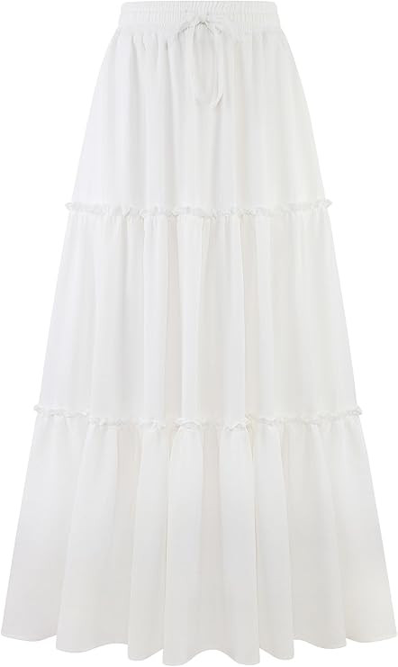 Arolina Women's Summer Maxi Skirt Trendy High Waist Pleated Ruffle Long Skirts Flowy Beach Boho S... | Amazon (US)