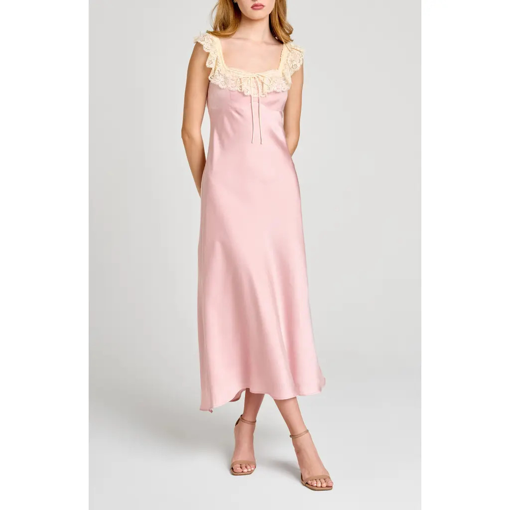WAYF Ella Lace Trim Slipdress in Pink at Nordstrom, Size Large | Nordstrom