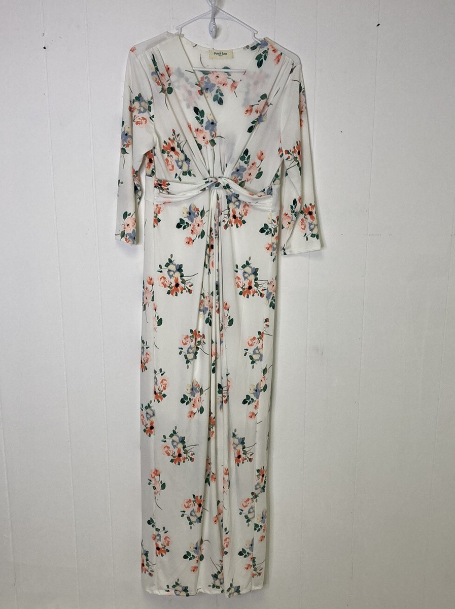 Peach Love California Floral Maxi Dress Women's L Large V-Neck Tie Front  | eBay | eBay US